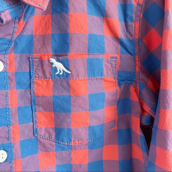 Carters Blue and Orange Check Button Down Shirt Dinosaur Boys SZ 4 - Picture 2 of 5